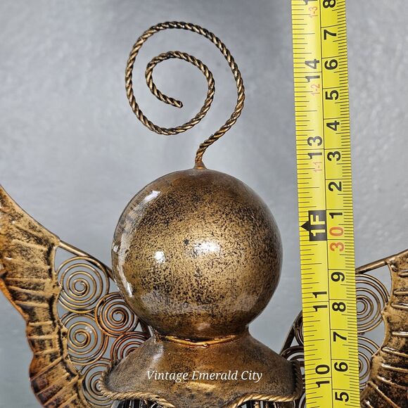 Vtg Metal Filigree Angel Garden Statue 15" Bronze Color Green Glass Taper Decor - Picture 5 of 12